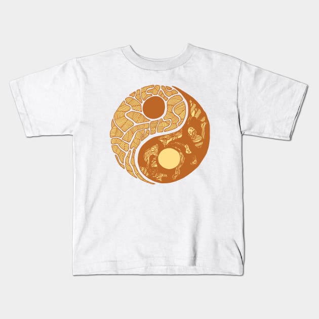 Terracotta Abstract Yin Yang Kids T-Shirt by kenallouis